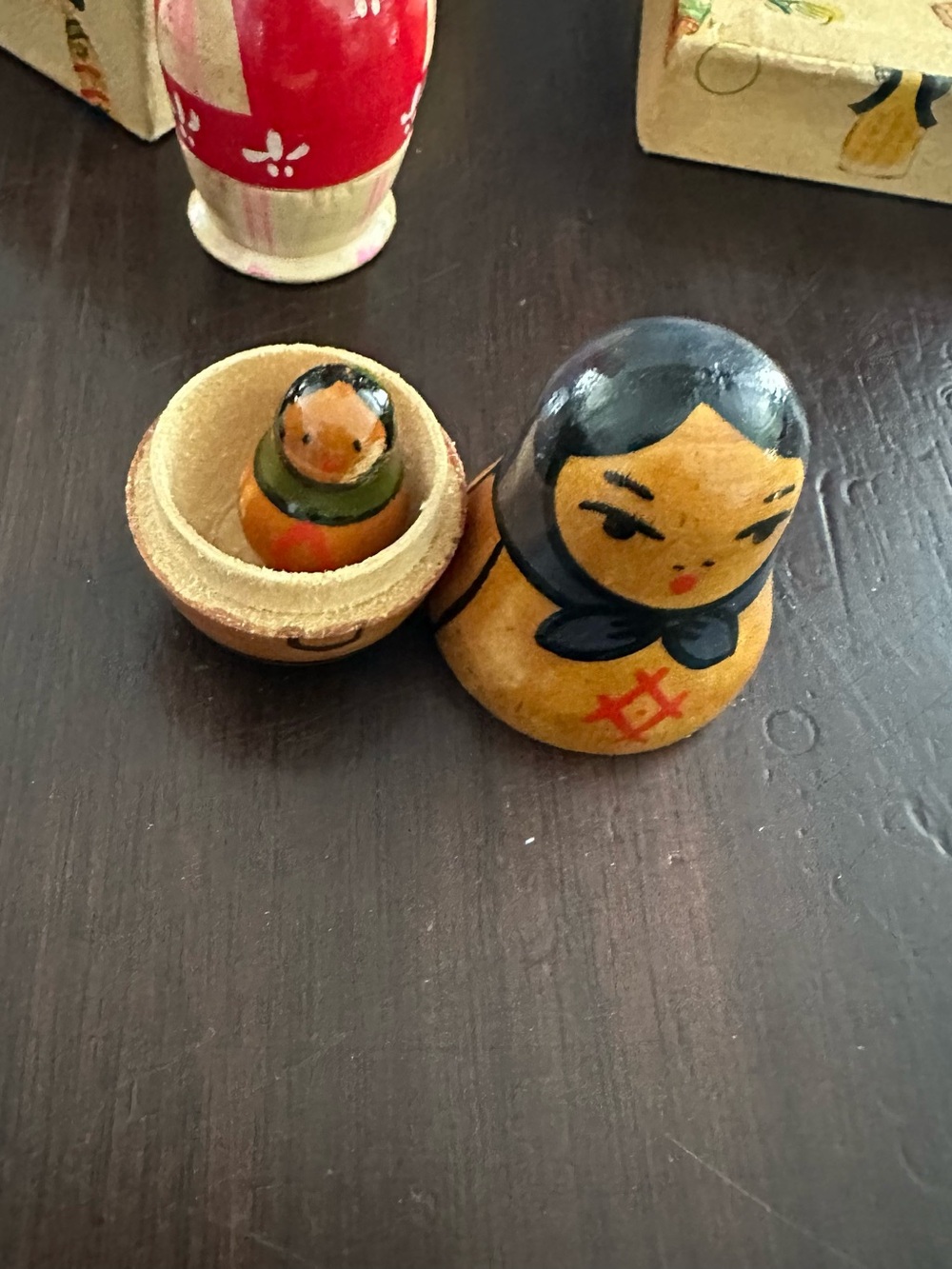 Hand-Painted Wooden Kokeshi Nesting Dolls Set - Multicolor - Picture 3 of 11
